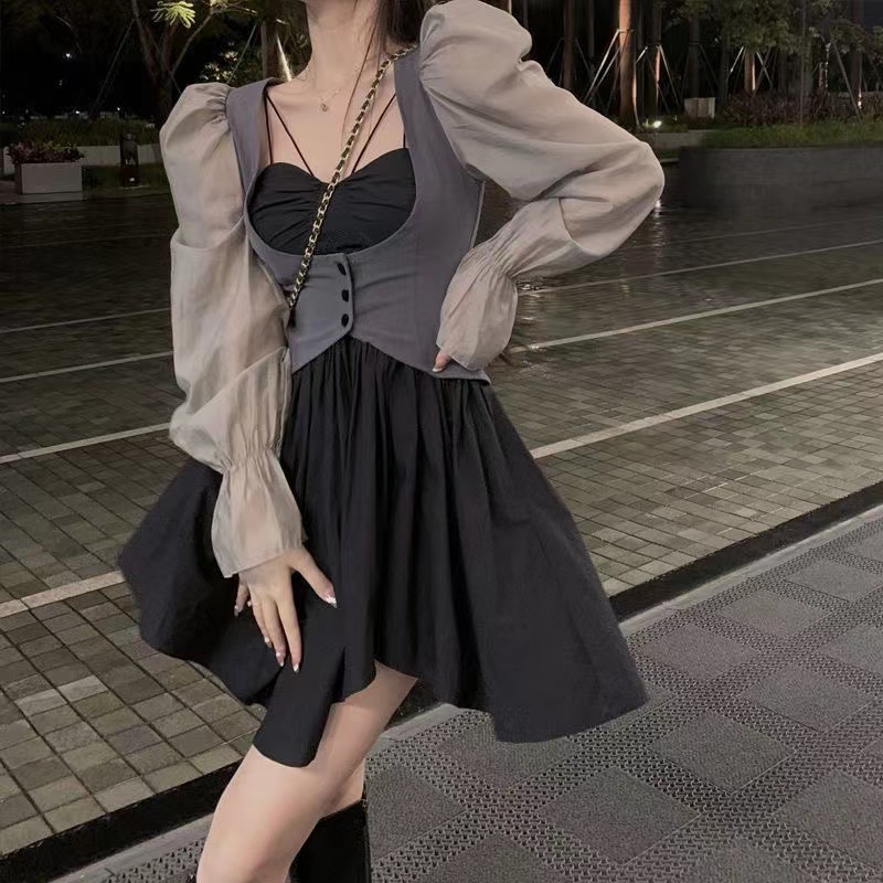 2023 new autumn hot girl dress suit women's vest top + suspender skirt two-piece fashionable clothes