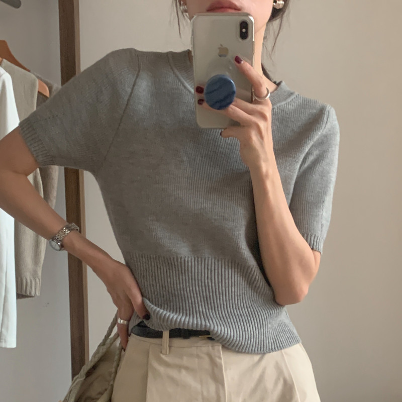 French retro comfortable soft waxy short sweater short-sleeved sweater top