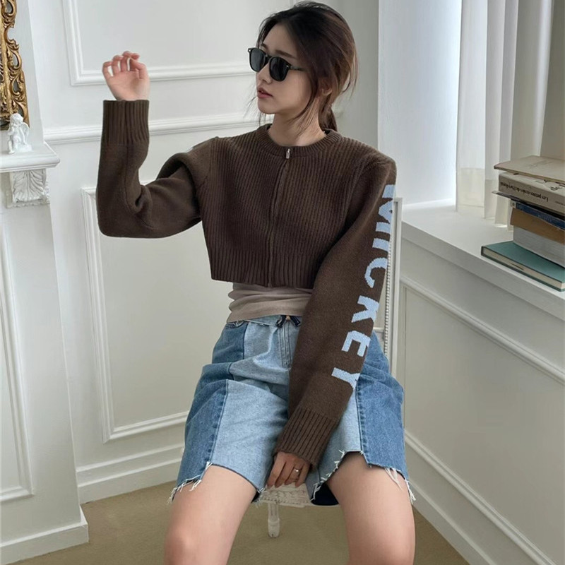 Letter personalized casual ultra short sweater knitted sweater jacket