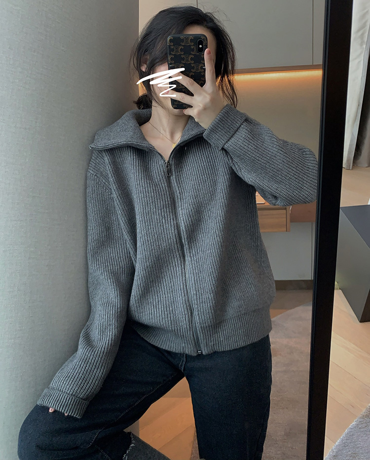 Turtleneck sweater autumn and winter outer wear 2023 new versatile loose zipper knitted cardigan jacket