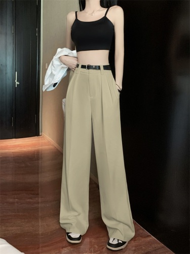 !  !  Suit trousers, loose, flesh-covering, wide-leg trousers for women, slim casual straight-leg floor-length trousers with belt