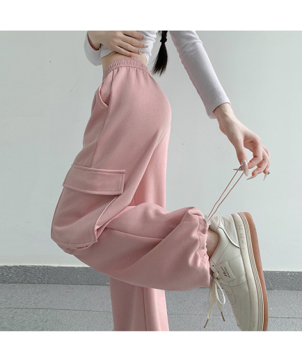 Trendy brand elastic waist workwear casual sports pants for women spring and autumn street dancing leggings sweatpants American wide-leg pants