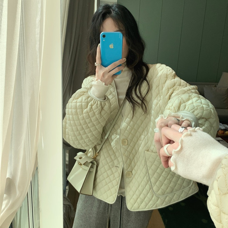 Cream Puff Diamond Down Jacket Women's Lightweight Cotton Clothes Loose Warm Retro Short Jacket