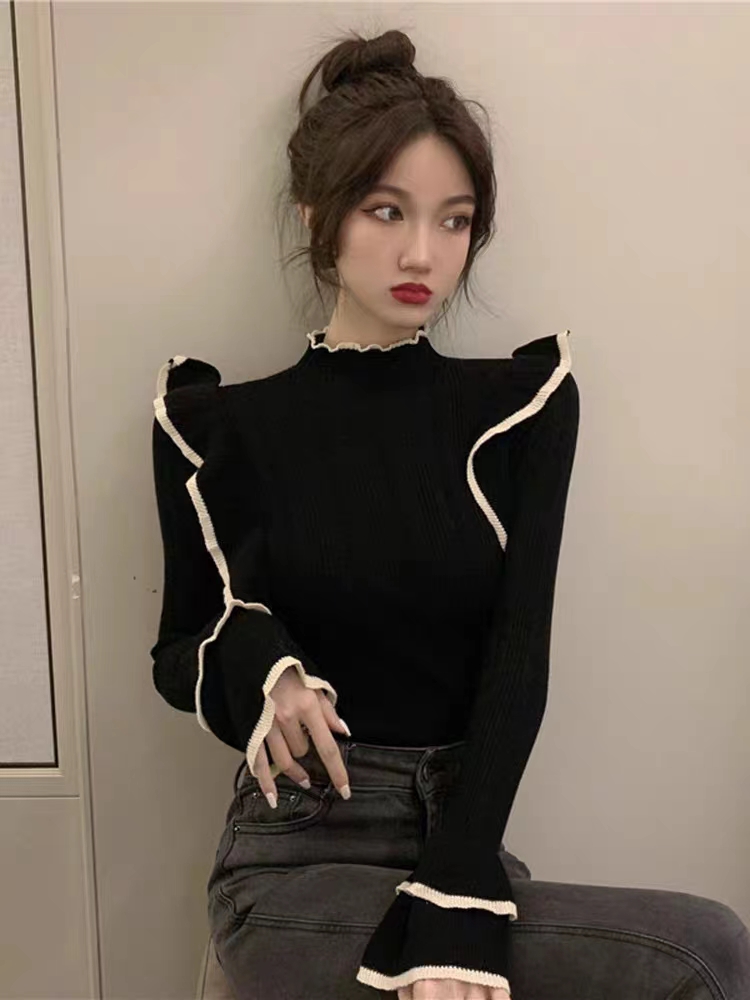 European station super nice long-sleeved sweater 2023 autumn chic chic niche half turtleneck inner bottoming shirt for women