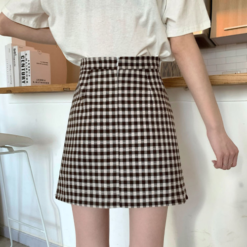 ~2023 Korean version of versatile high-waist slim plaid skirt A-line skirt hip-covering skirt short skirt for female students