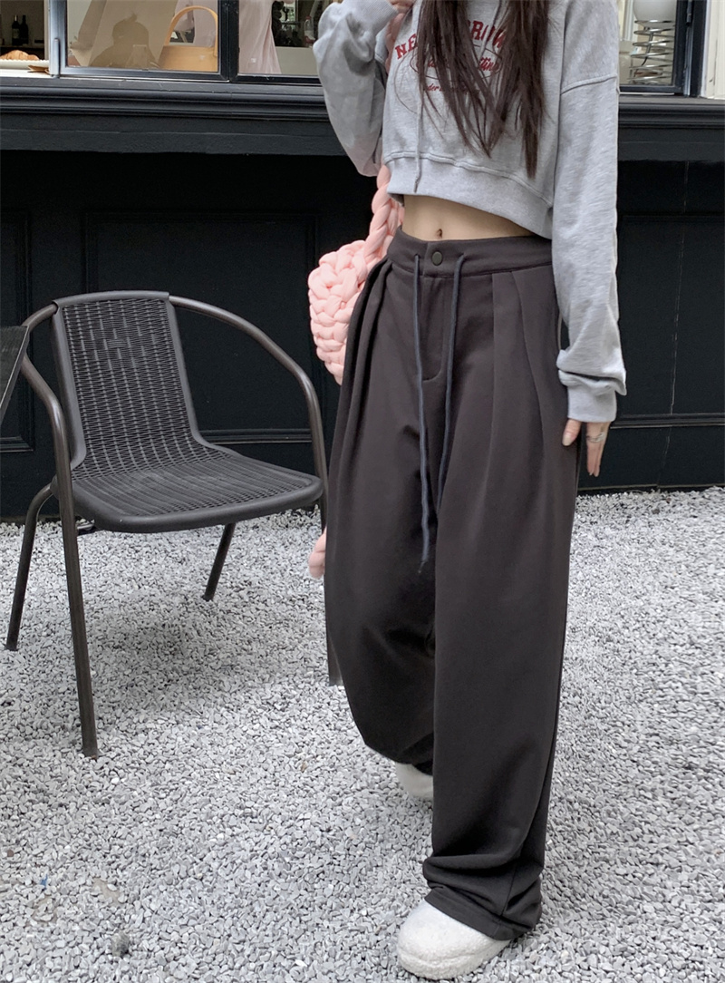 ~2023 Korean style versatile drawstring high waist slimming loose casual wide leg floor mopping pants