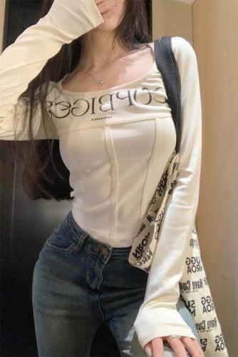 American retro round neck slim fit long-sleeved top all-match bottoming shirt T-shirt