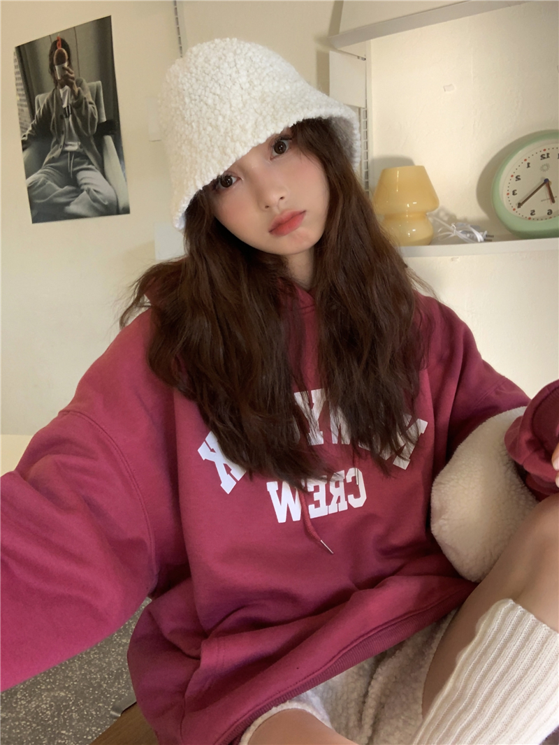 Autumn and winter velvet sweatshirt for women Korean style trendy student loose lazy style long-sleeved ins thickened top hooded jacket cec