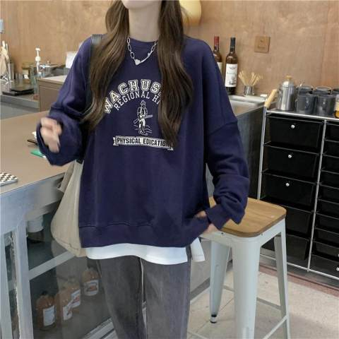 Harajuku BF thickened velvet pullover round neck sweatshirt for female students salt loose top autumn and winter coat lazy style