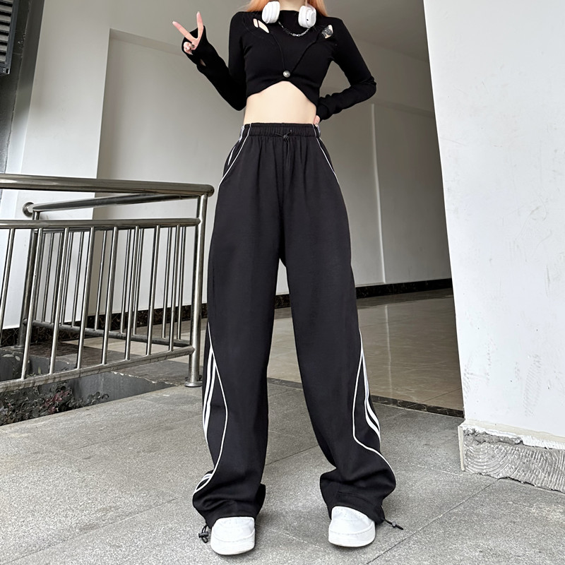 American retro leggings pants for women 2023 autumn new loose high street black straight wide leg sweatpants trendy