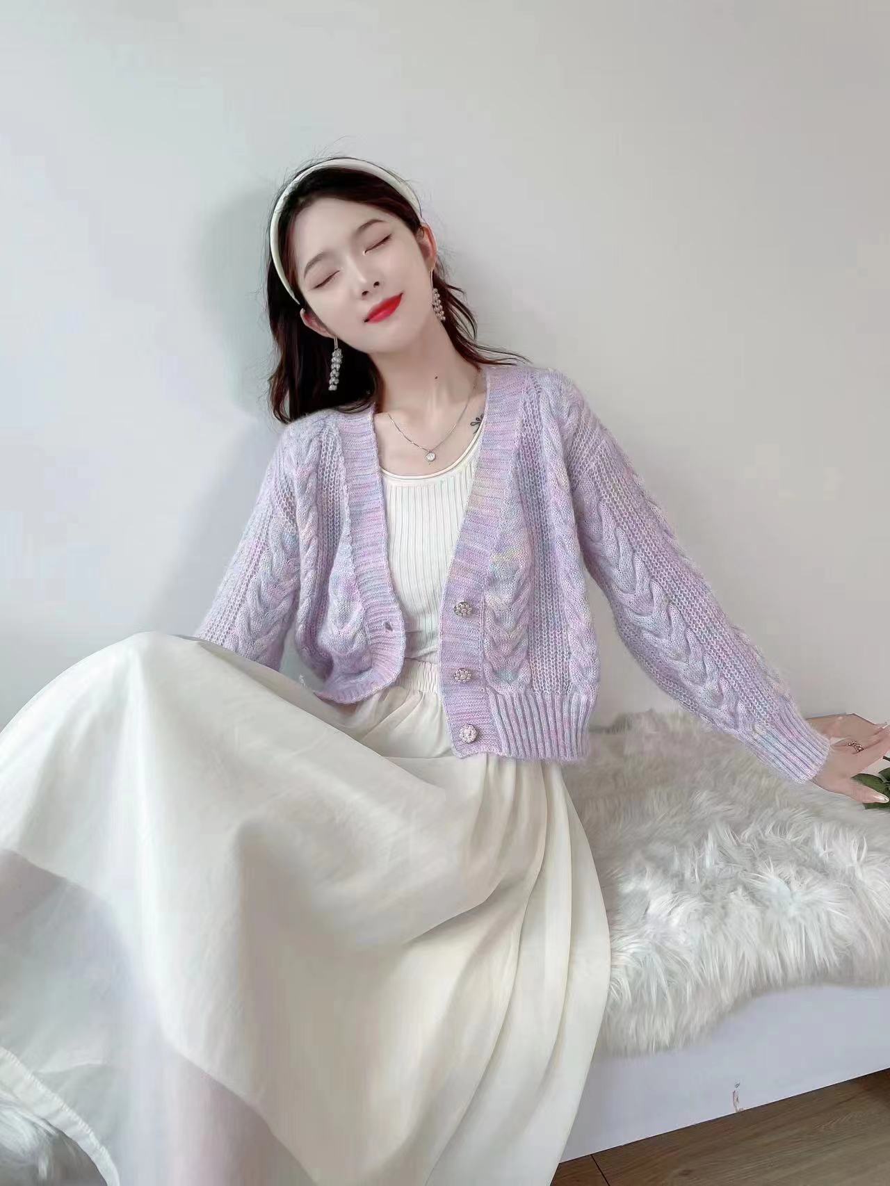 Small fresh floral knitted sweater jacket 2023 autumn and winter new Korean style women's loose temperament top