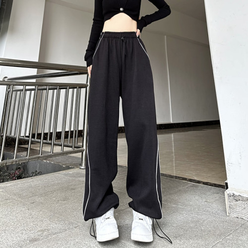 American retro leggings pants for women 2023 autumn new loose high street black straight wide leg sweatpants trendy