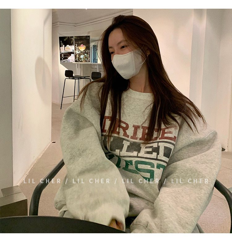 Harajuku BF thickened velvet pullover round neck sweatshirt for female students salt loose top autumn and winter coat lazy style