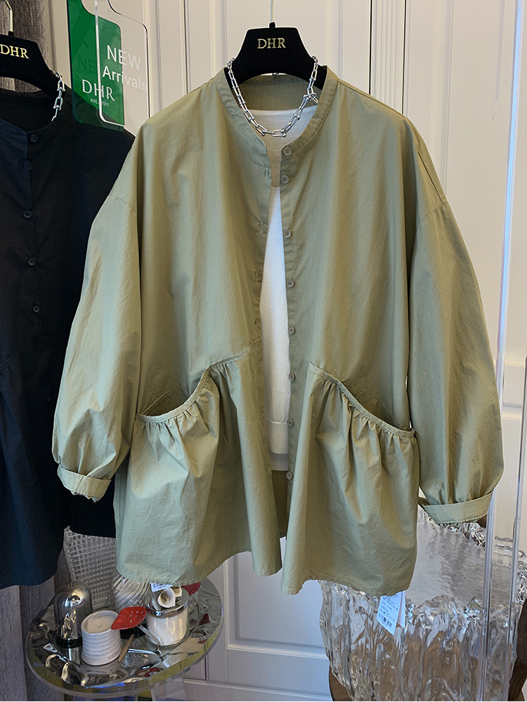 2023 spring and autumn thin coat new three-dimensional double pocket long-sleeved shirt top women's loose casual windbreaker jacket