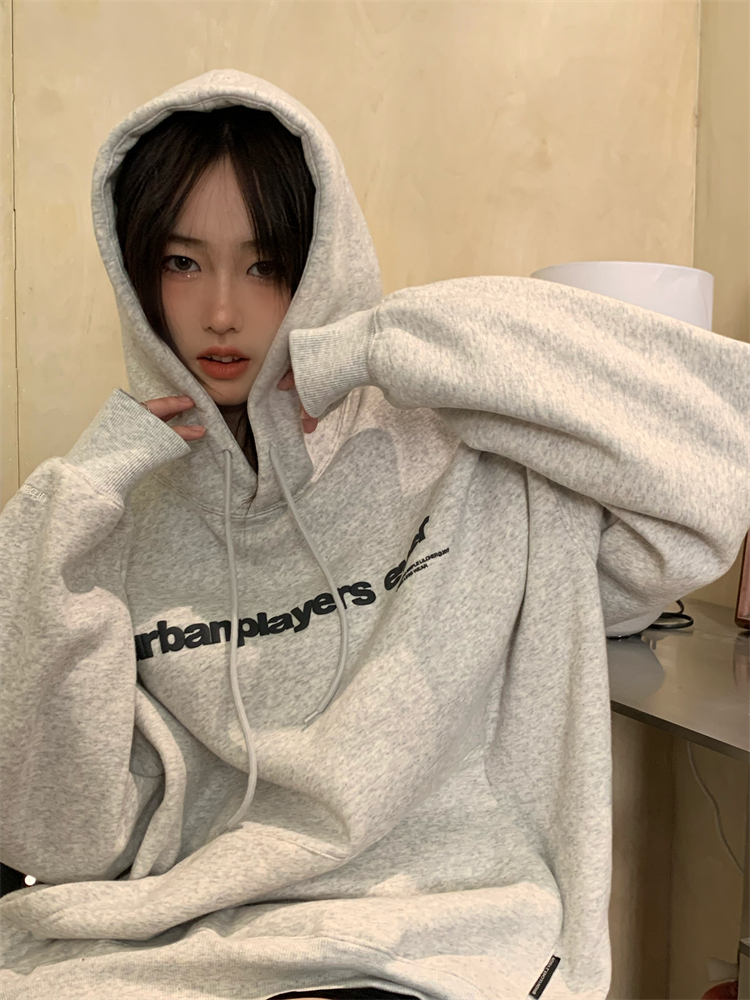 Autumn and winter velvet sweatshirt for women Korean style trendy student loose lazy style long-sleeved ins thickened top hooded jacket cec