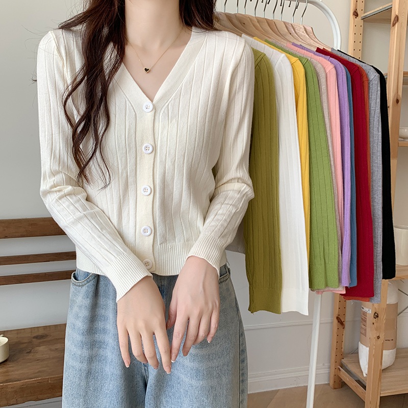 Autumn new V-neck slim long-sleeved knitted cardigan jacket for women