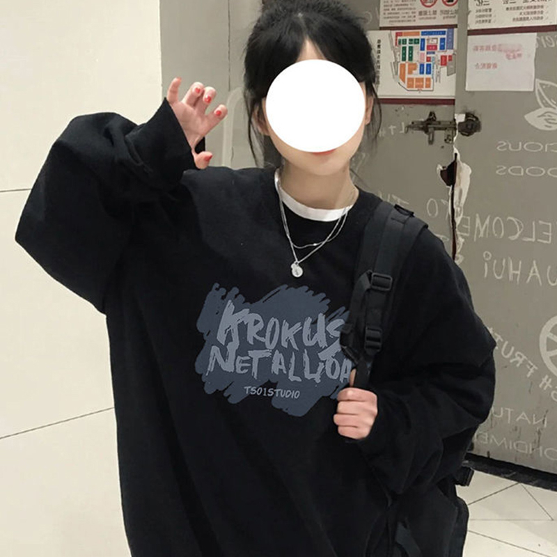 Harajuku BF thickened velvet pullover round neck sweatshirt for female students salt loose top autumn and winter coat lazy style