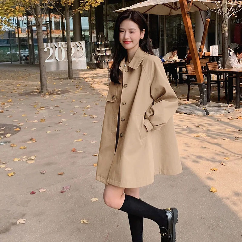 Windbreaker women's mid-length spring and autumn 2023 new Korean style khaki temperament coat women's small popular coat trend