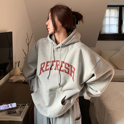 Autumn and winter velvet sweatshirt for women Korean style trendy student loose lazy style long-sleeved ins thickened top hooded jacket cec