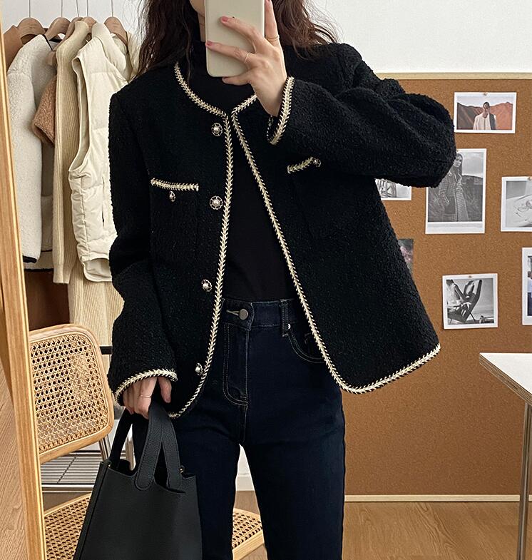 秋冬新款黑色小香風高級感小個子法式名媛夾棉加厚外套M-4XL200斤