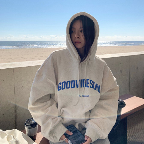 Autumn and winter velvet sweatshirt for women Korean style trendy student loose lazy style long-sleeved ins thickened top hooded jacket cec