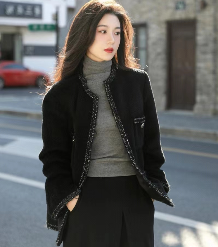 秋冬裝新款大碼女裝韓版編織粗花呢休閒顯瘦外套上衣M-4XL200斤