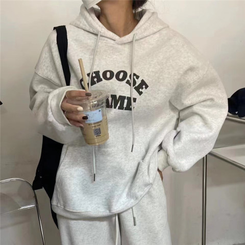 Autumn and winter velvet sweatshirt for women Korean style trendy student loose lazy style long-sleeved ins thickened top hooded jacket cec