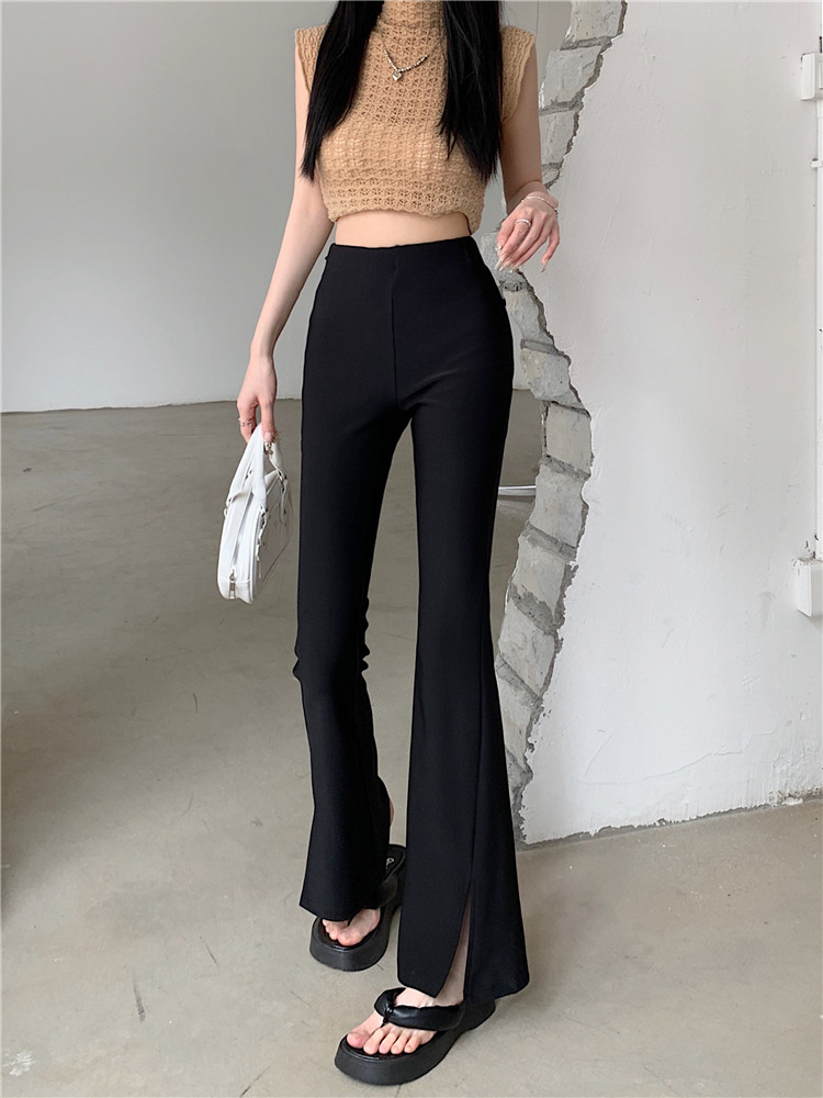 Casual trousers for women 2023 new style high-waisted versatile slimming and highly elastic slit trousers