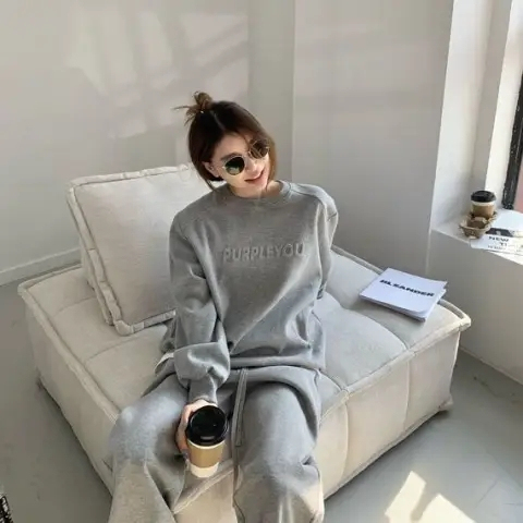 Purple sports casual suit for women 2023 spring and autumn new fashionable temperament loose sweatshirt and trousers two-piece set