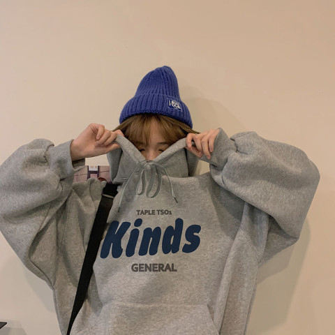 Autumn and winter velvet sweatshirt for women Korean style trendy student loose lazy style long-sleeved ins thickened top hooded jacket cec