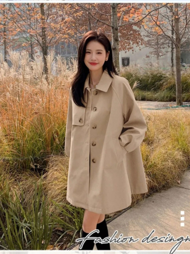 Windbreaker women's mid-length spring and autumn 2023 new Korean style khaki temperament coat women's small popular coat trend