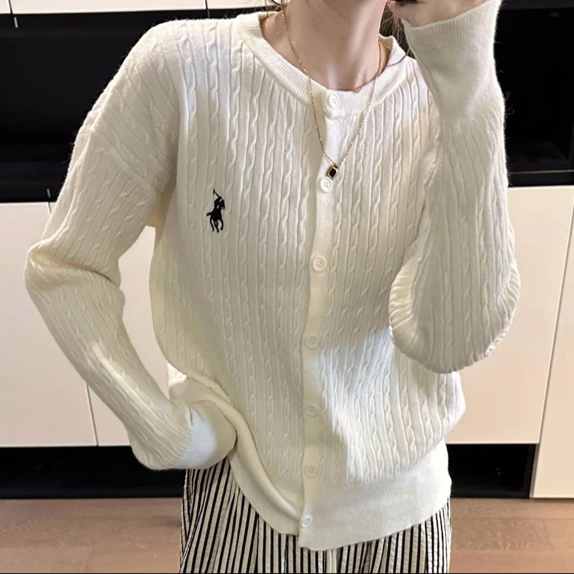 2023 new long-sleeved pony embroidered knitted cardigan for women with soft and waxy slimming twist sweater jacket top