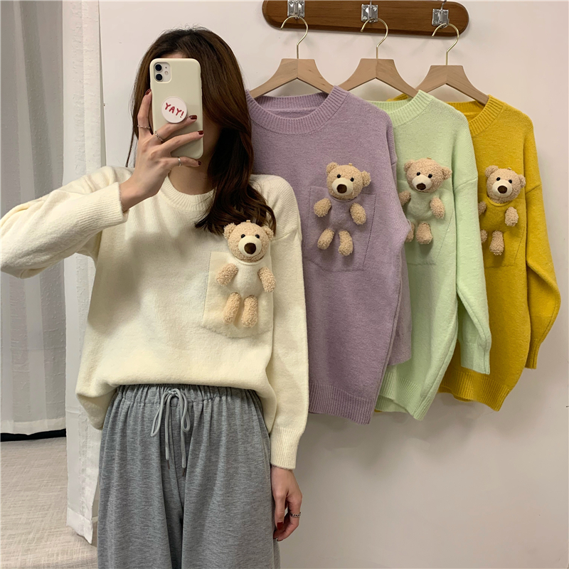 Cute bear sweater pullover, loose large version, lazy style, sweet and fashionable sweater
