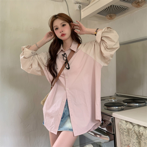 Pink long-sleeved shirt for women spring and autumn new design niche Japanese retro loose top