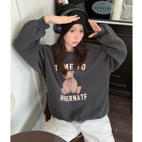 Harajuku BF thickened velvet pullover round neck sweatshirt for female students salt loose top autumn and winter coat lazy style