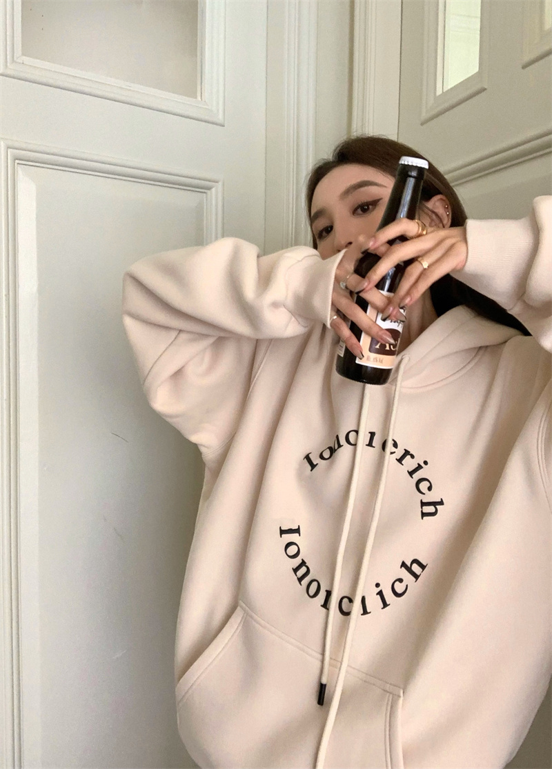 Autumn and winter velvet sweatshirt for women Korean style trendy student loose lazy style long-sleeved ins thickened top hooded jacket cec