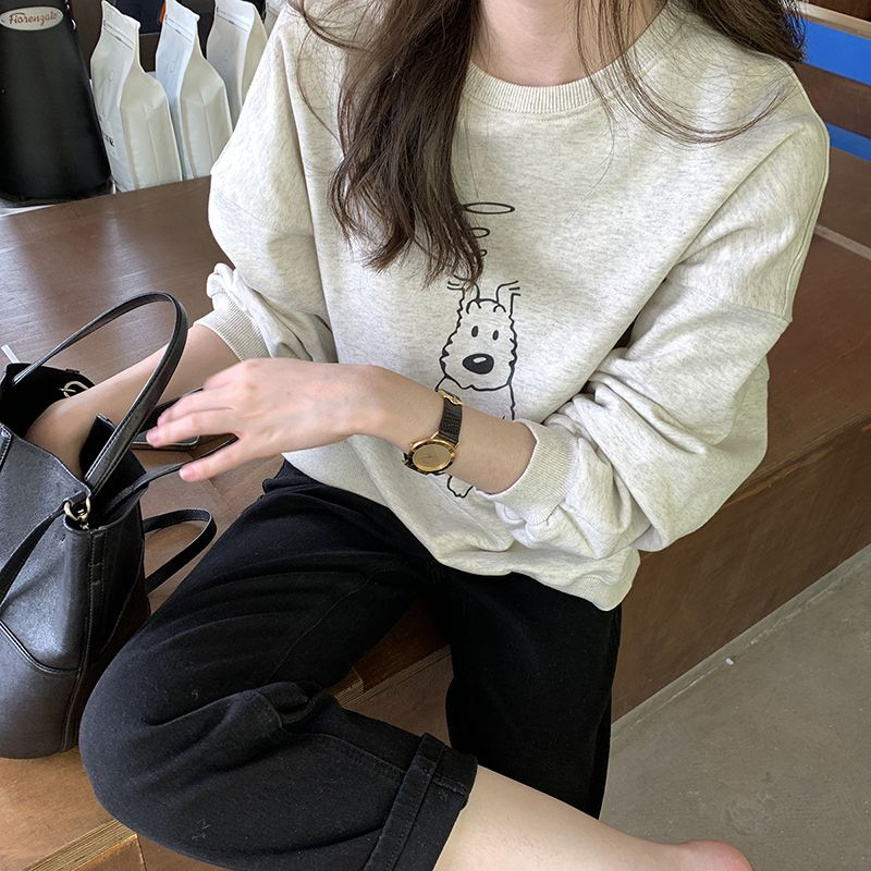 Harajuku BF thickened velvet pullover round neck sweatshirt for female students salt loose top autumn and winter coat lazy style