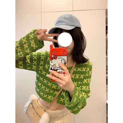 South Korea's Dongdaemun Autumn and Winter New Round Neck Single-breasted Flower Embroidered Versatile Hollow Knitted Cardigan Jacket