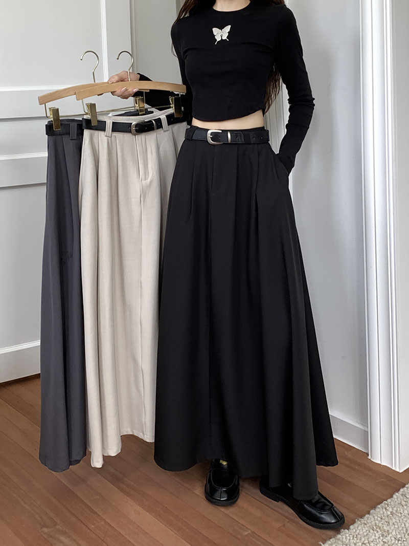 2023 autumn new suit skirt women's high waist solid color A-line long skirt large swing skirt with belt