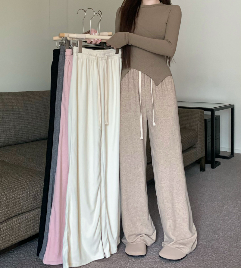 Drawstring Towel Wide Leg Pants Women's Drapey Loose High Waist Pants 2023 Casual Pants Floor-Mopping Pants