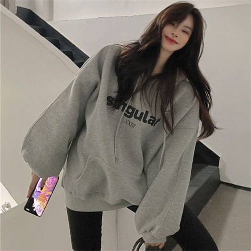 Velvet and thickened  new hooded sweatshirt for women autumn and winter loose Korean style bf lazy style white top ins trend