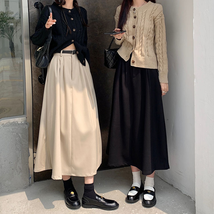 ~2023 new Korean style skirt with high waist, slim design, mid-length a-line skirt for women with belt