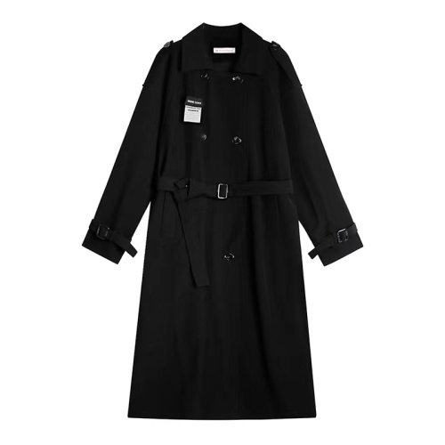 With lining 2023 spring and autumn new Korean version of the dark windbreaker women's double-breasted square collar mid-length coat jacket