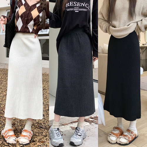 2023 autumn new high-waist thin knitted skirt women's loose straight A-line long skirt