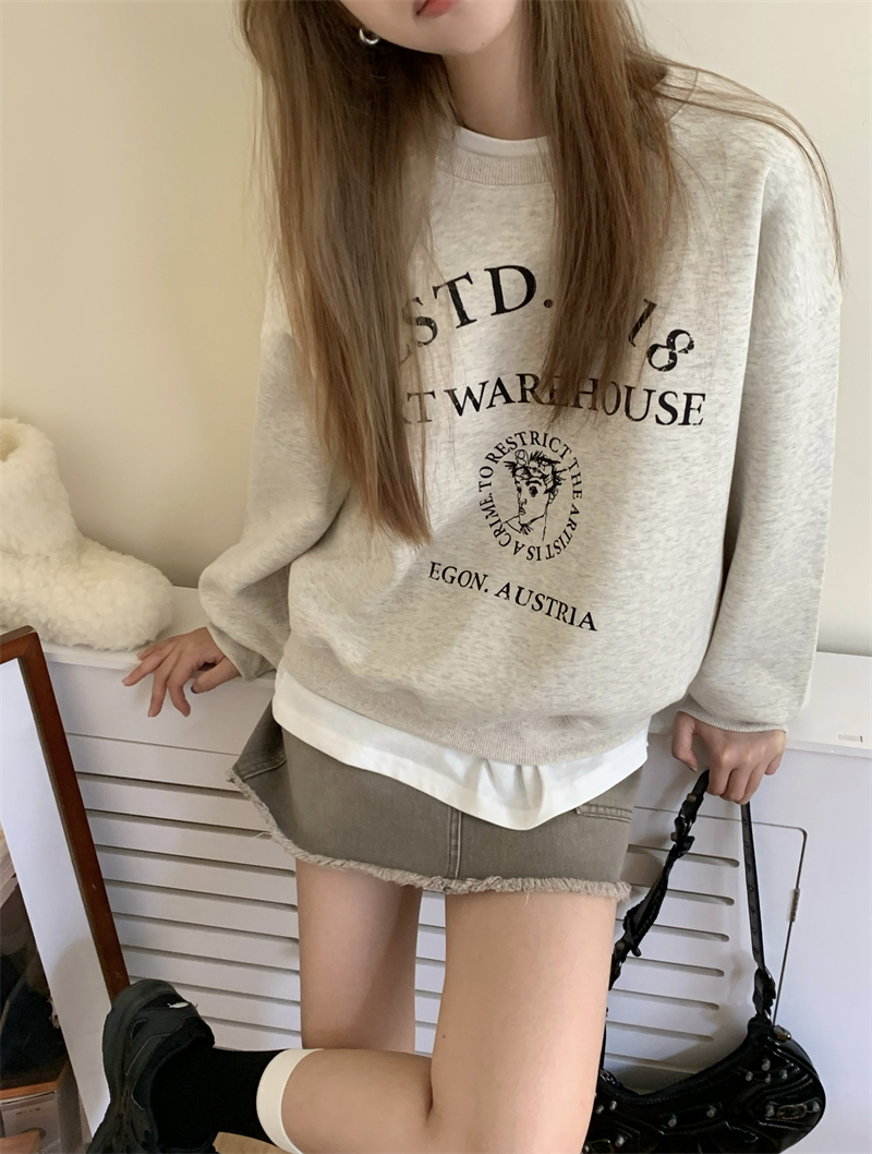 Harajuku BF thickened velvet pullover round neck sweatshirt for female students salt loose top autumn and winter coat lazy style