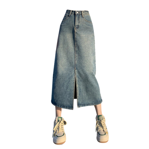 Denim skirt women's summer high waist bag hip skirt spring and autumn new style retro straight loose a-line mid-length skirt