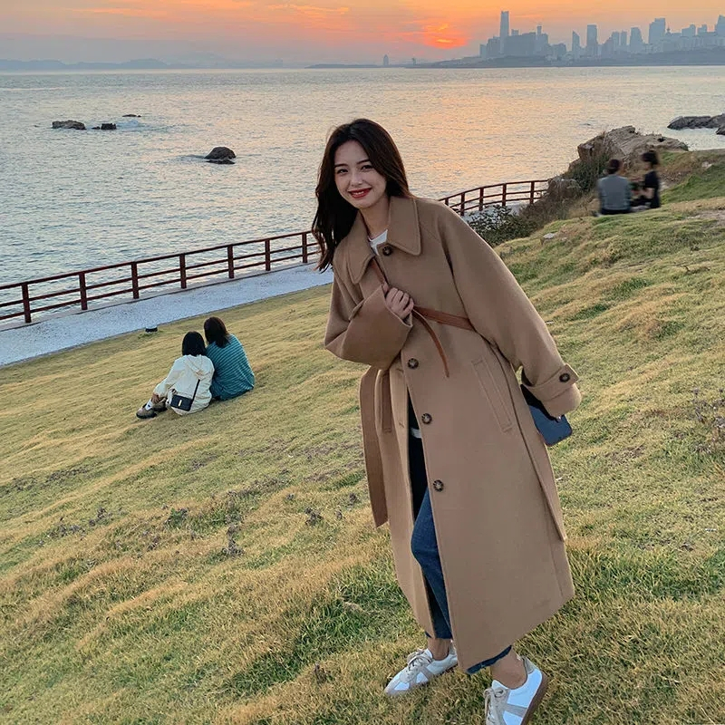 Woolen coat women's mid-length 2023 autumn and winter new popular Hepburn style Korean version loose thickened woolen coat