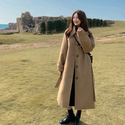 Woolen coat women's mid-length 2023 autumn and winter new popular Hepburn style Korean version loose thickened woolen coat