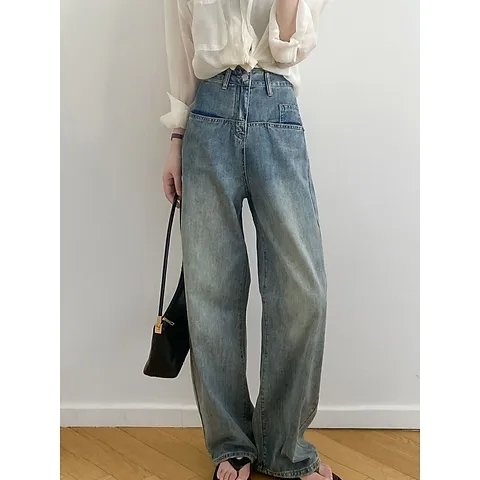 American retro straight jeans women's autumn and winter 2023 new small tall waist drape loose all-match wide-leg pants