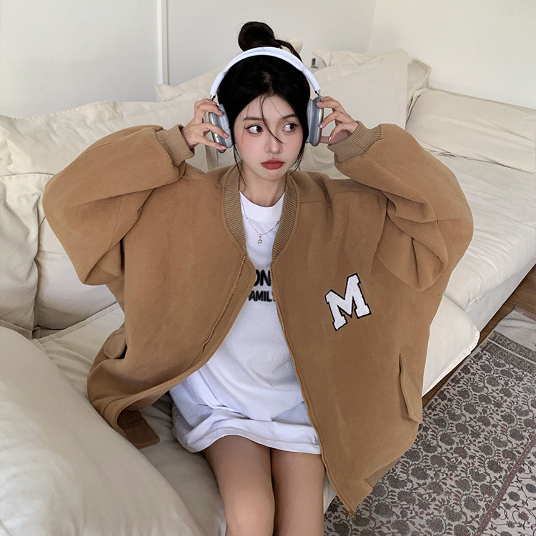 Letter embroidery baseball uniform female autumn and winter new Korean version loose American style lazy vibe wind sweater jacket student tide